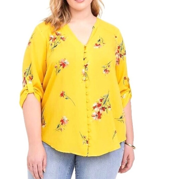 TORRID Harper Bright Yellow Floral Top - Picture 1 of 9
